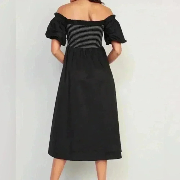 NWT  Old Navy Black midi Flowy Dress  XL Smocked Off the shoulder Puff Sleeve - Picture 7 of 11